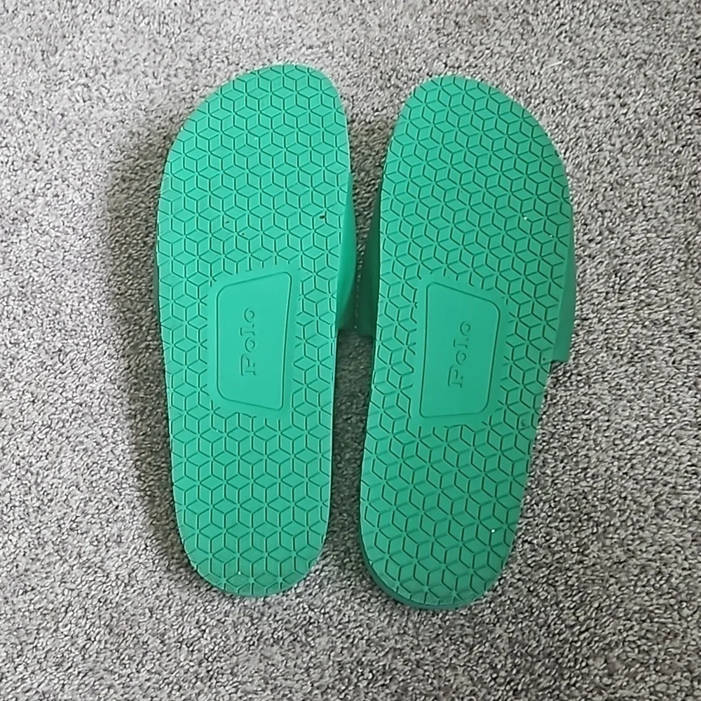 Ralph Lauren Polo Men's Slides Green with Navy Horse Sz 12 Preowned